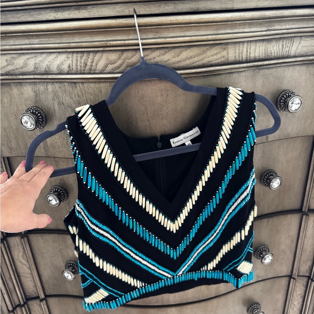 Karina Grimaldi-  Black and Blue Beaded Women's Top